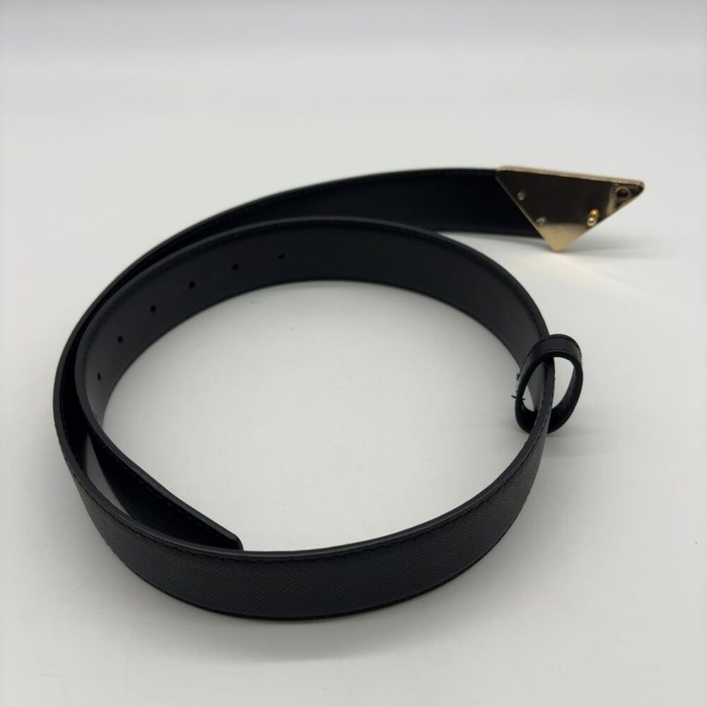 Prada Black Leather Belt with Gold Prada Triangle Logo - Picture 3 of 4